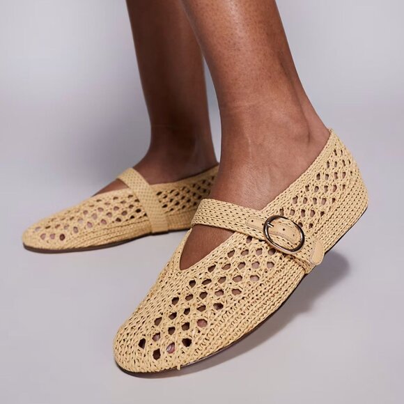 STEVE MADDEN Alara Buckled Ballet Mary Jane Flats Size 8 Natural Raffia NEW - Picture 2 of 12